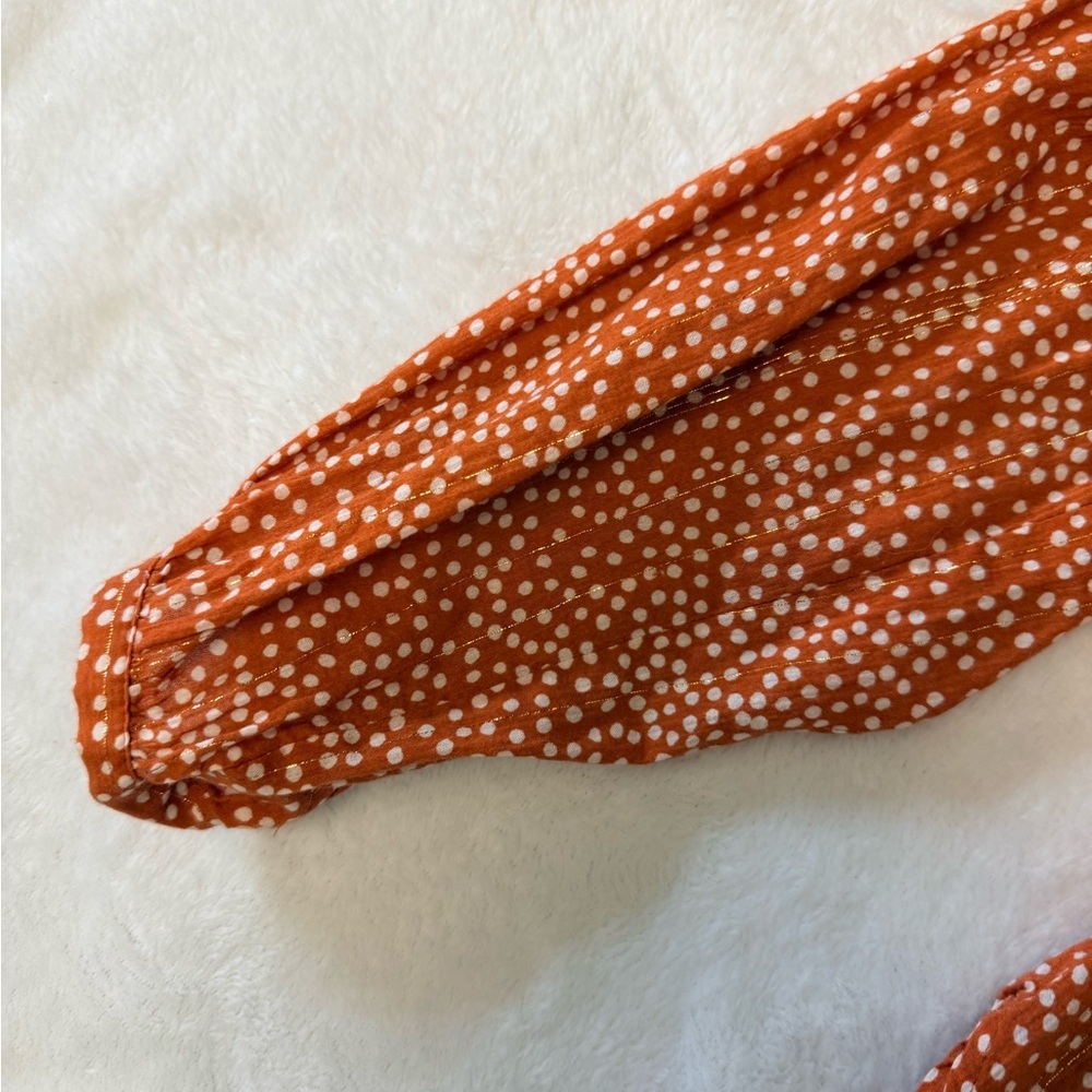 LOFT Womens Orange Dot Print Metallic Thread Long Sleeve Shirt
Size XSmall NEW - Picture 4 of 9